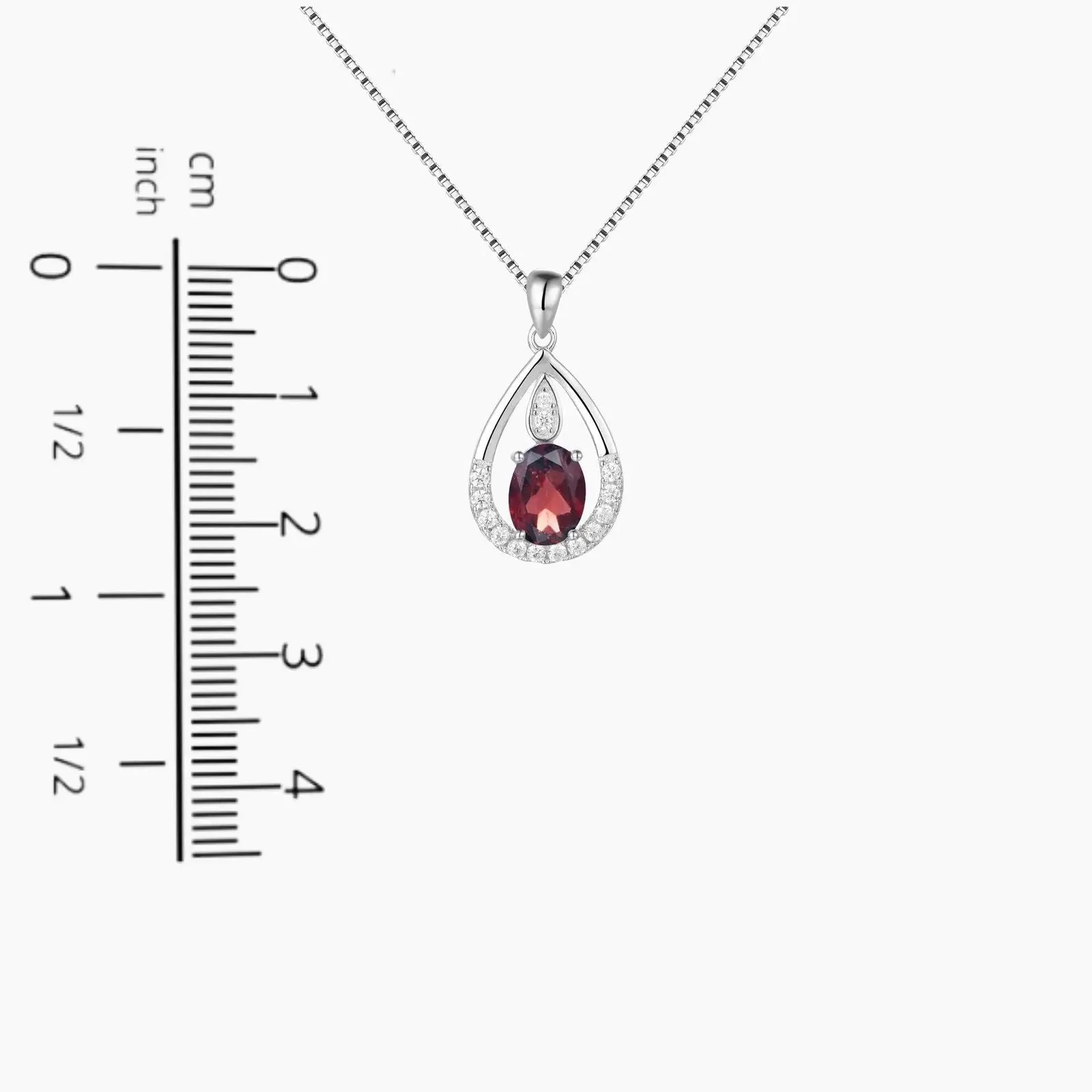 Garnet Drop Pendant Necklace in Sterling Silver