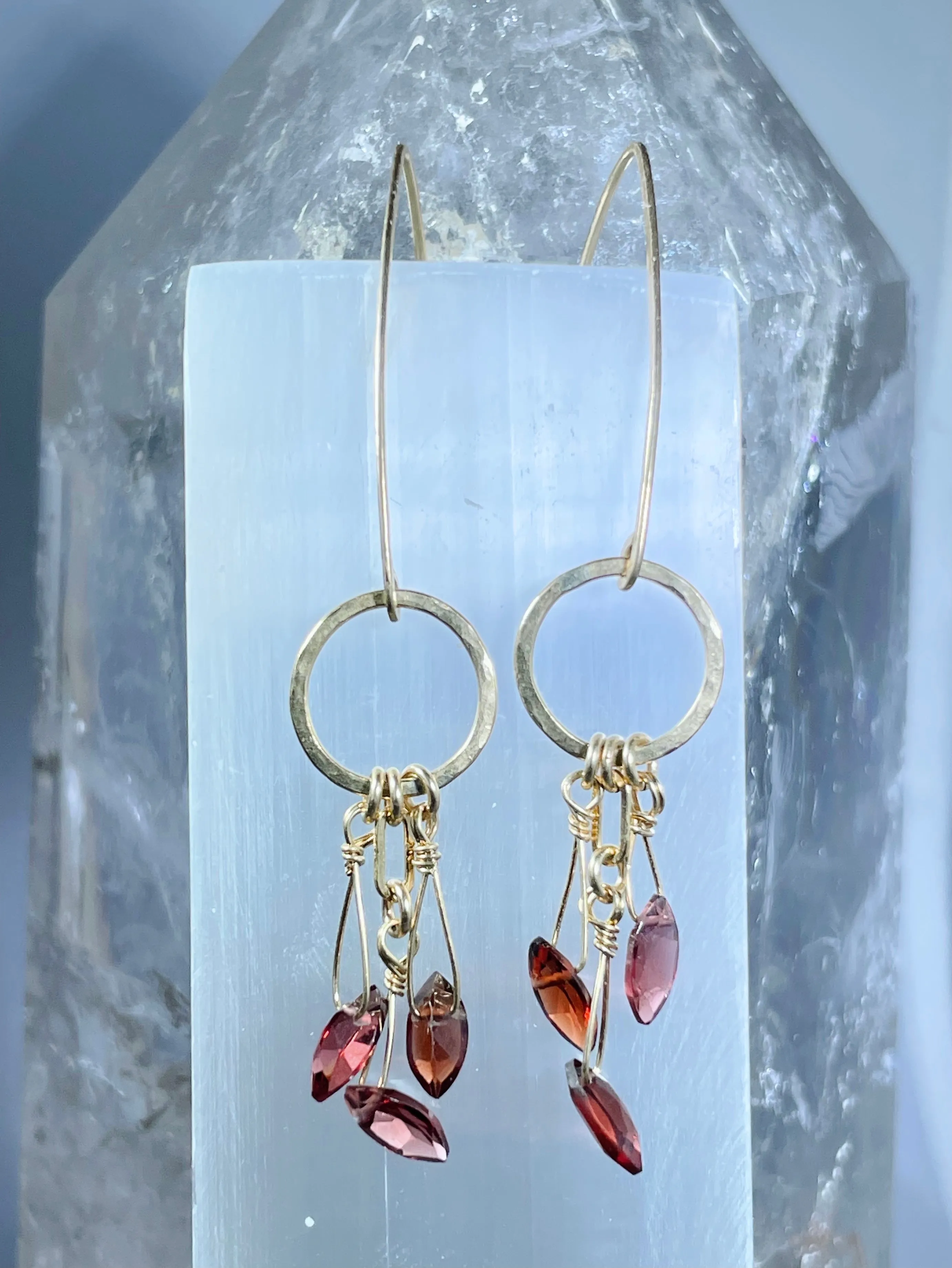 Garnet Hand Hammered Earrings