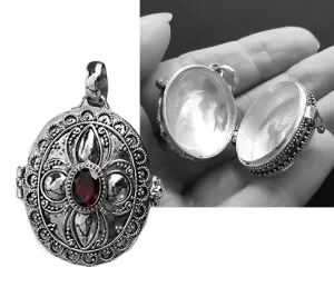 Garnet Locket, Large Victorian Gothic Style Locket, Pill Box Necklace