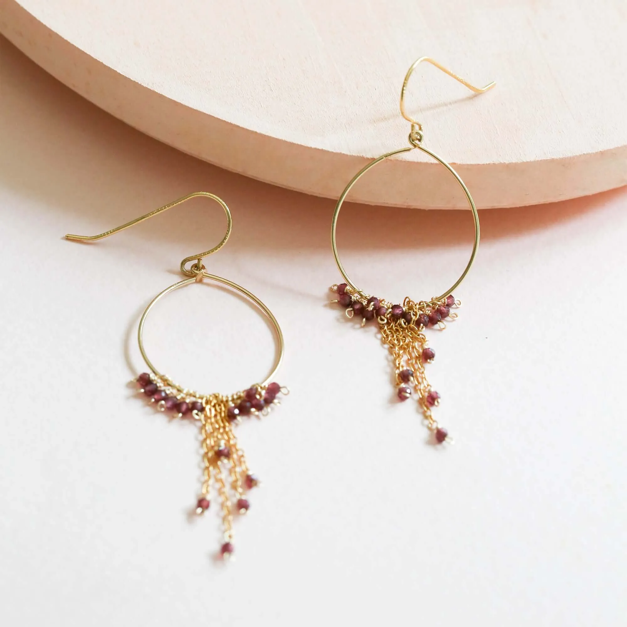 Garnet Mini Swing Hoop Earrings