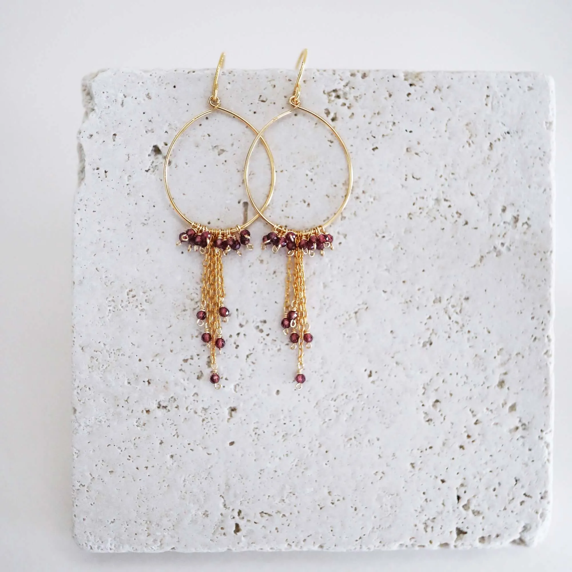 Garnet Mini Swing Hoop Earrings