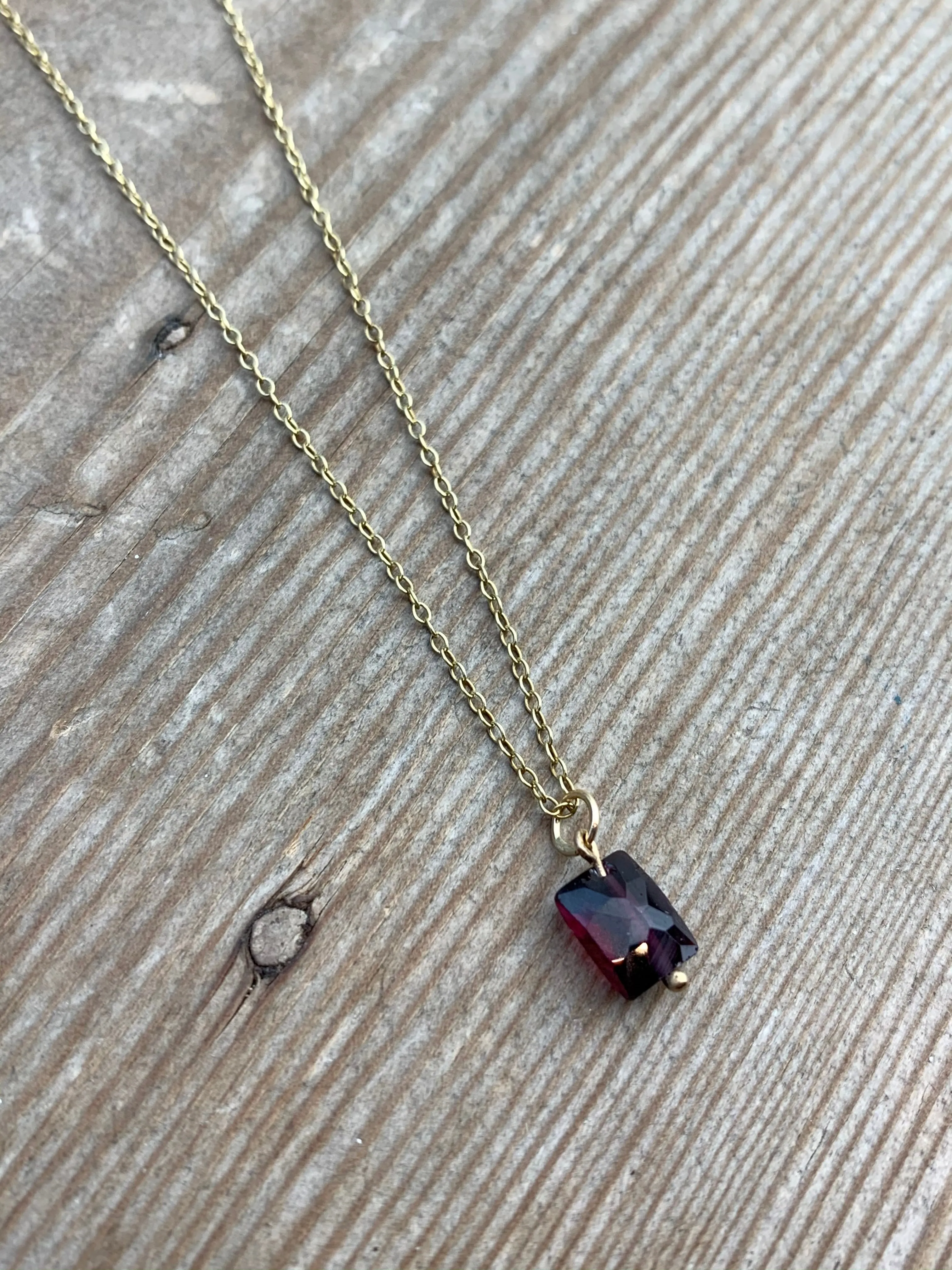 Garnet Rectangle Necklace in Gold