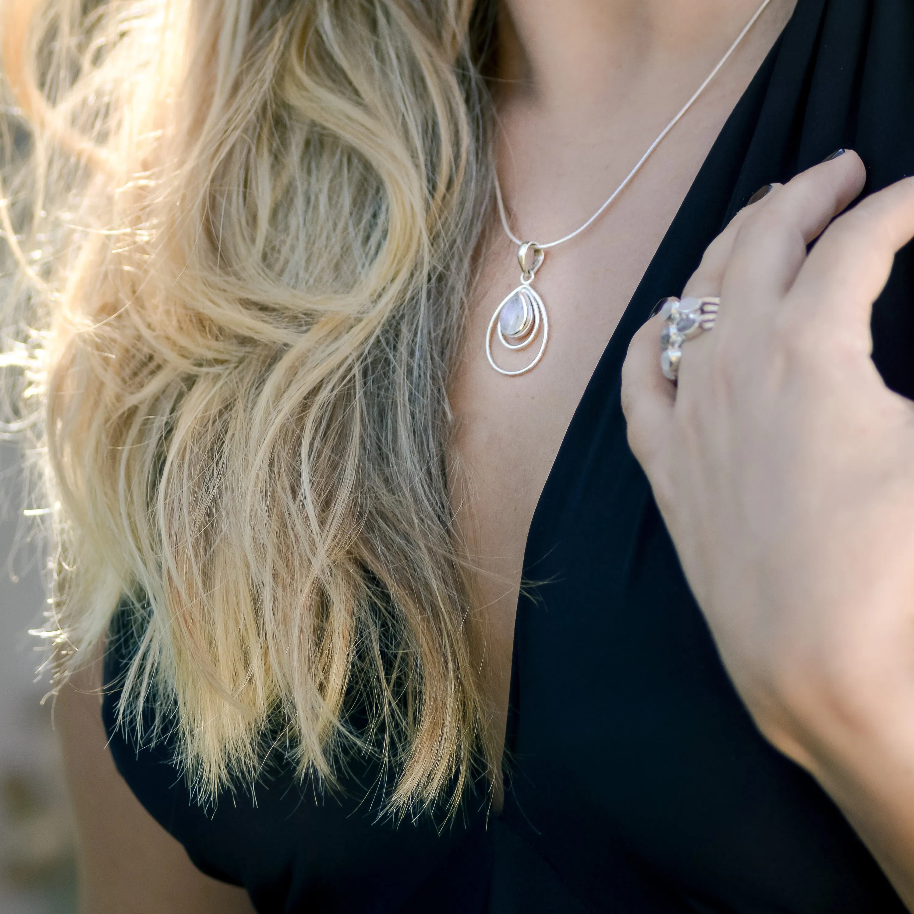 Garnet Teardrop Necklace. 92.5% Sterling Silver