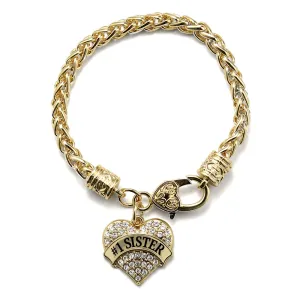 Gold #1 Sister Pave Heart Charm Braided Bracelet