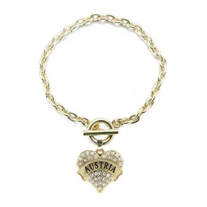 Gold Austria Pave Heart Charm Toggle Bracelet