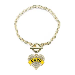 Gold COPD Awareness Pave Heart Charm Toggle Bracelet