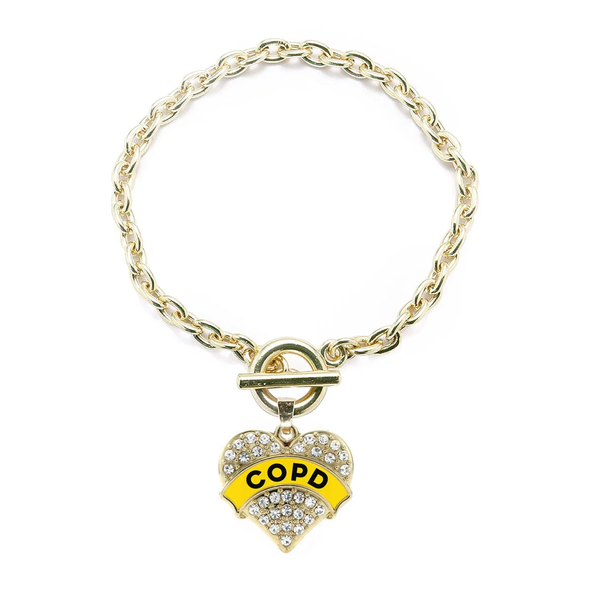 Gold COPD Awareness Pave Heart Charm Toggle Bracelet