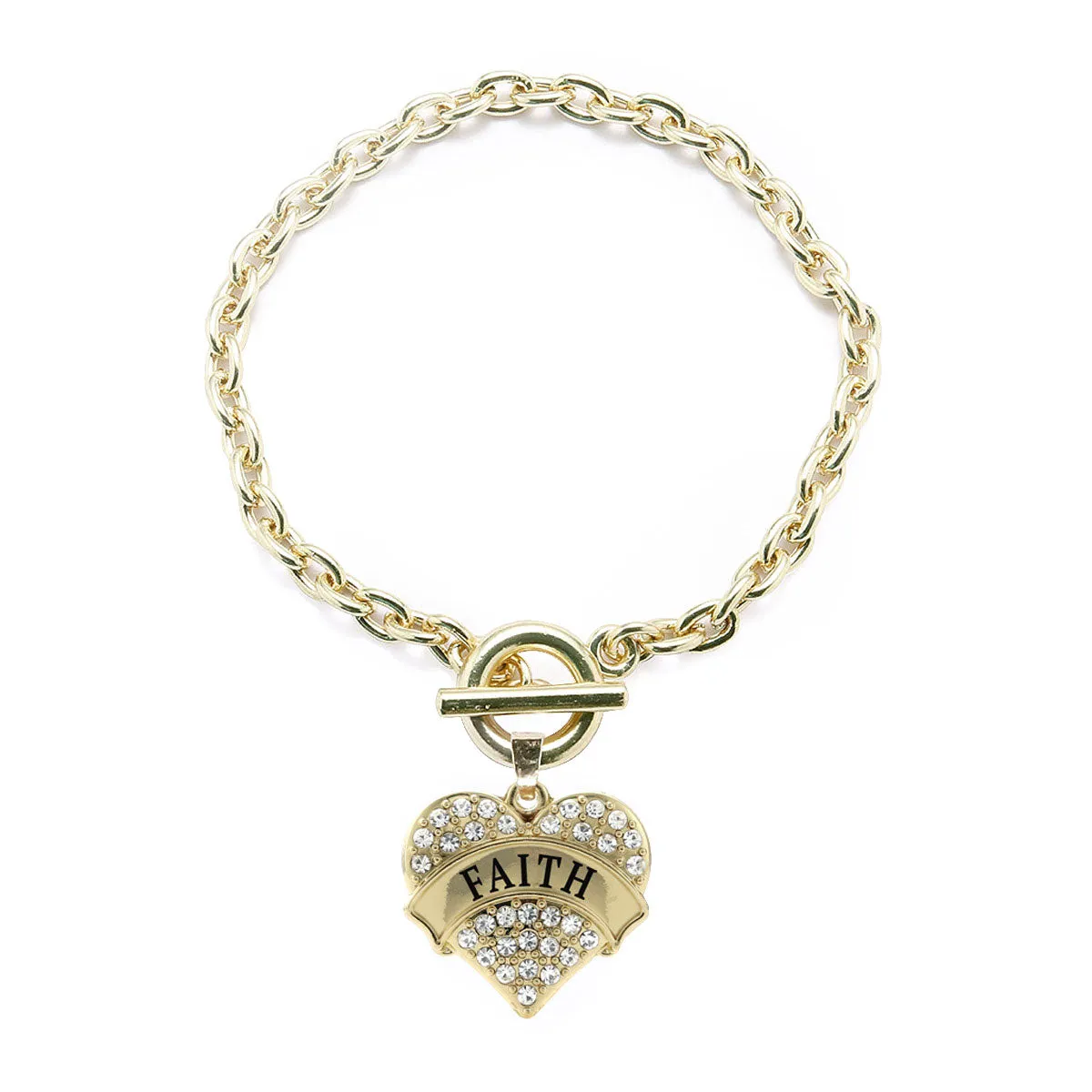 Gold Faith Pave Heart Charm Toggle Bracelet