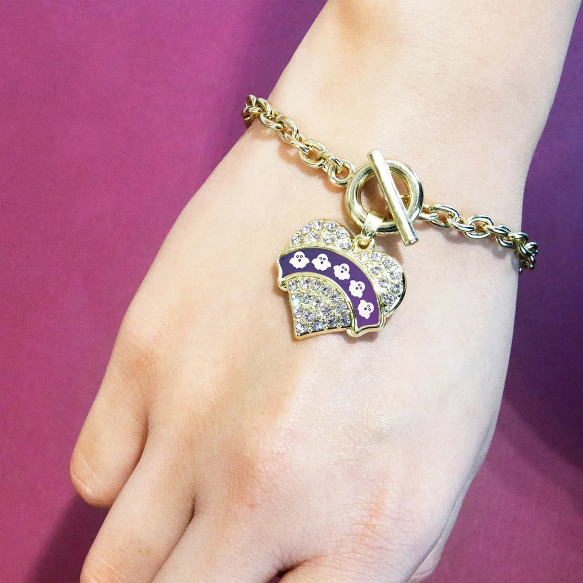 Gold Ghosts Pave Heart Charm Toggle Bracelet