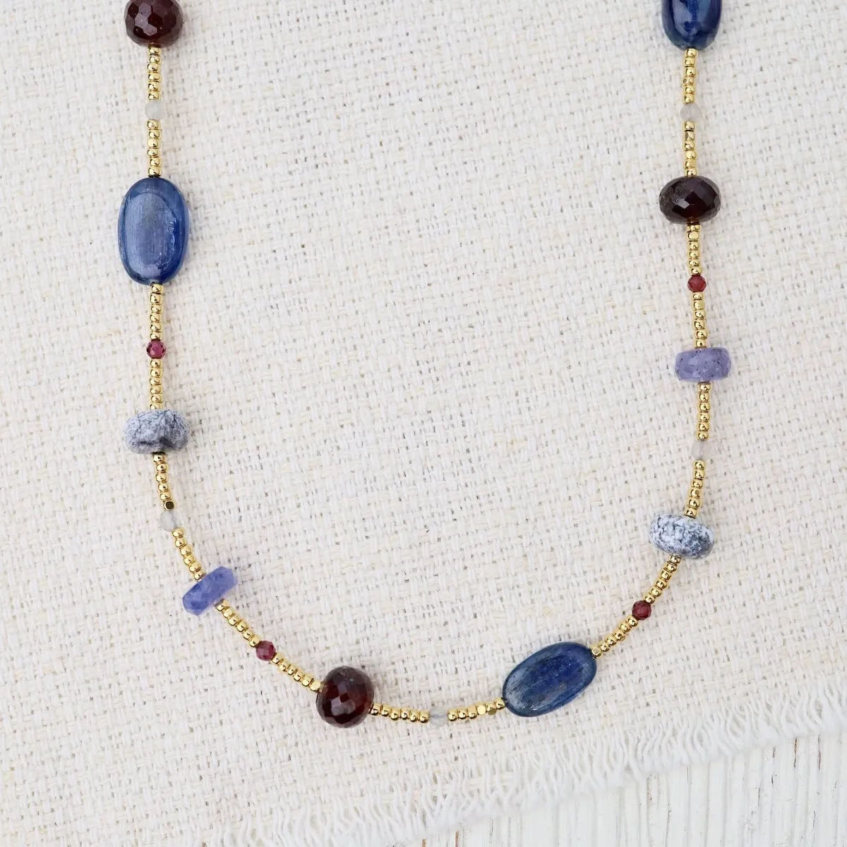 Gold Glass and Kyanite Mix Necklace