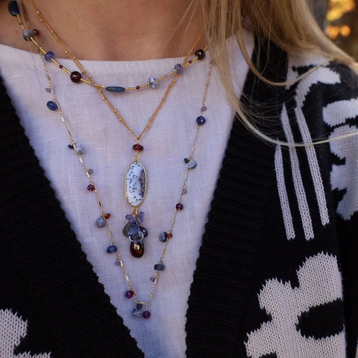 Gold Glass and Kyanite Mix Necklace