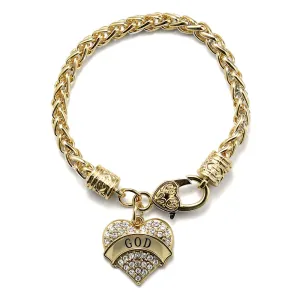 Gold God Pave Heart Charm Braided Bracelet