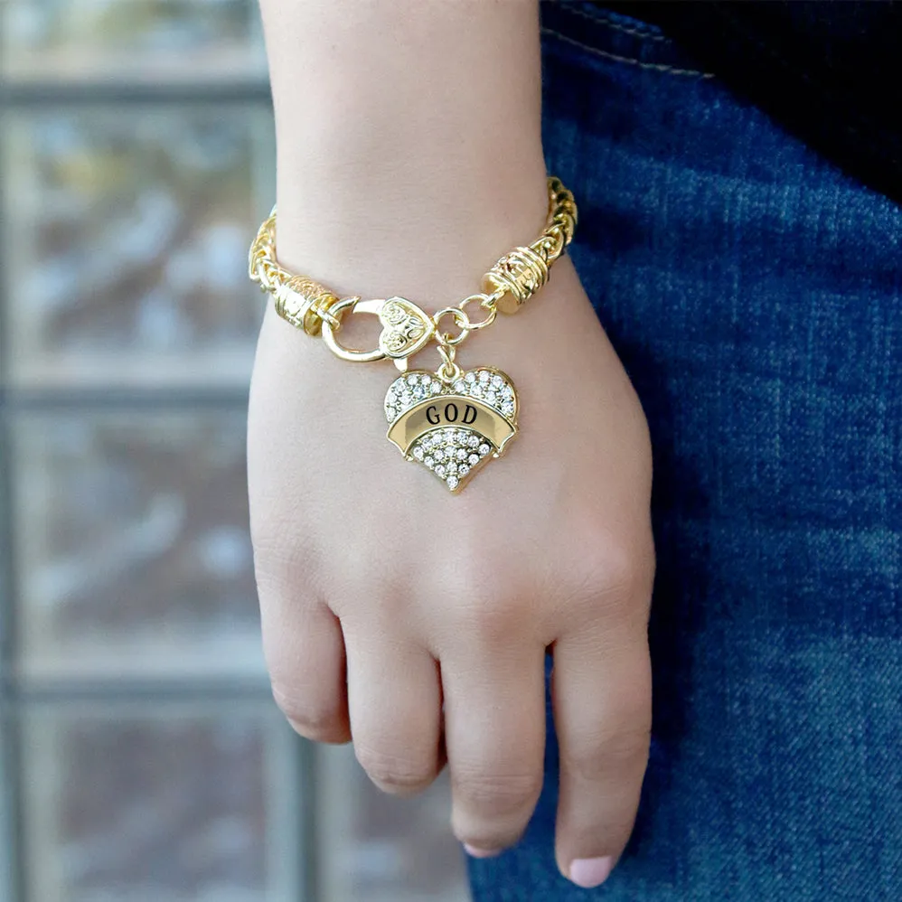 Gold God Pave Heart Charm Braided Bracelet