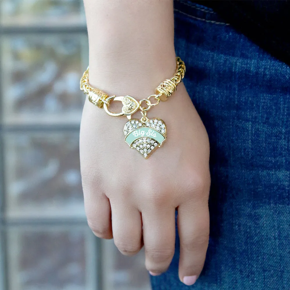 Gold Mint Big Sister Pave Heart Charm Braided Bracelet