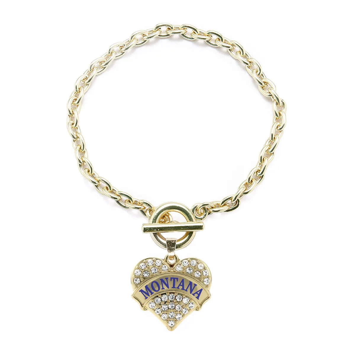 Gold Montana Pave Heart Charm Toggle Bracelet