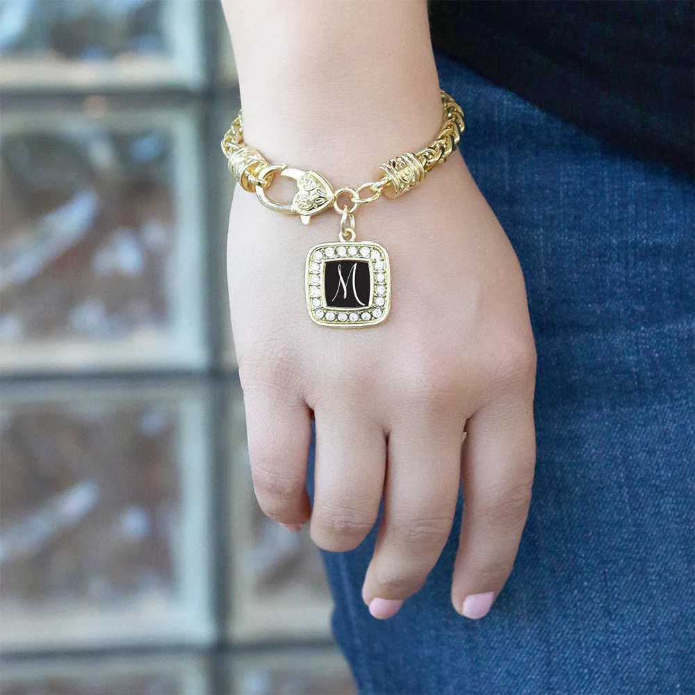 Gold My Script Initials - Letter M Square Charm Braided Bracelet