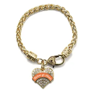 Gold Orange Matron of Honor Pave Heart Charm Braided Bracelet