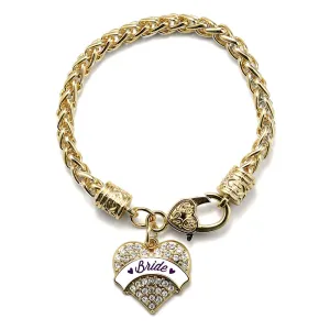 Gold Plum Bride Pave Heart Charm Braided Bracelet