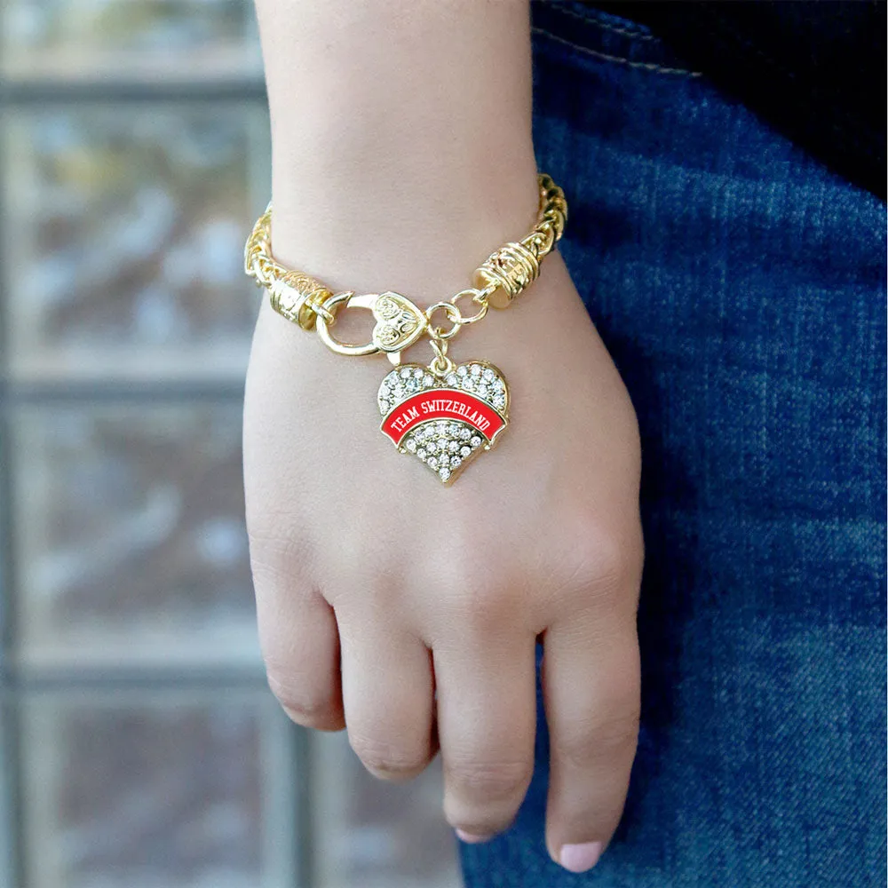 Gold Team Switzerland Pave Heart Charm Braided Bracelet