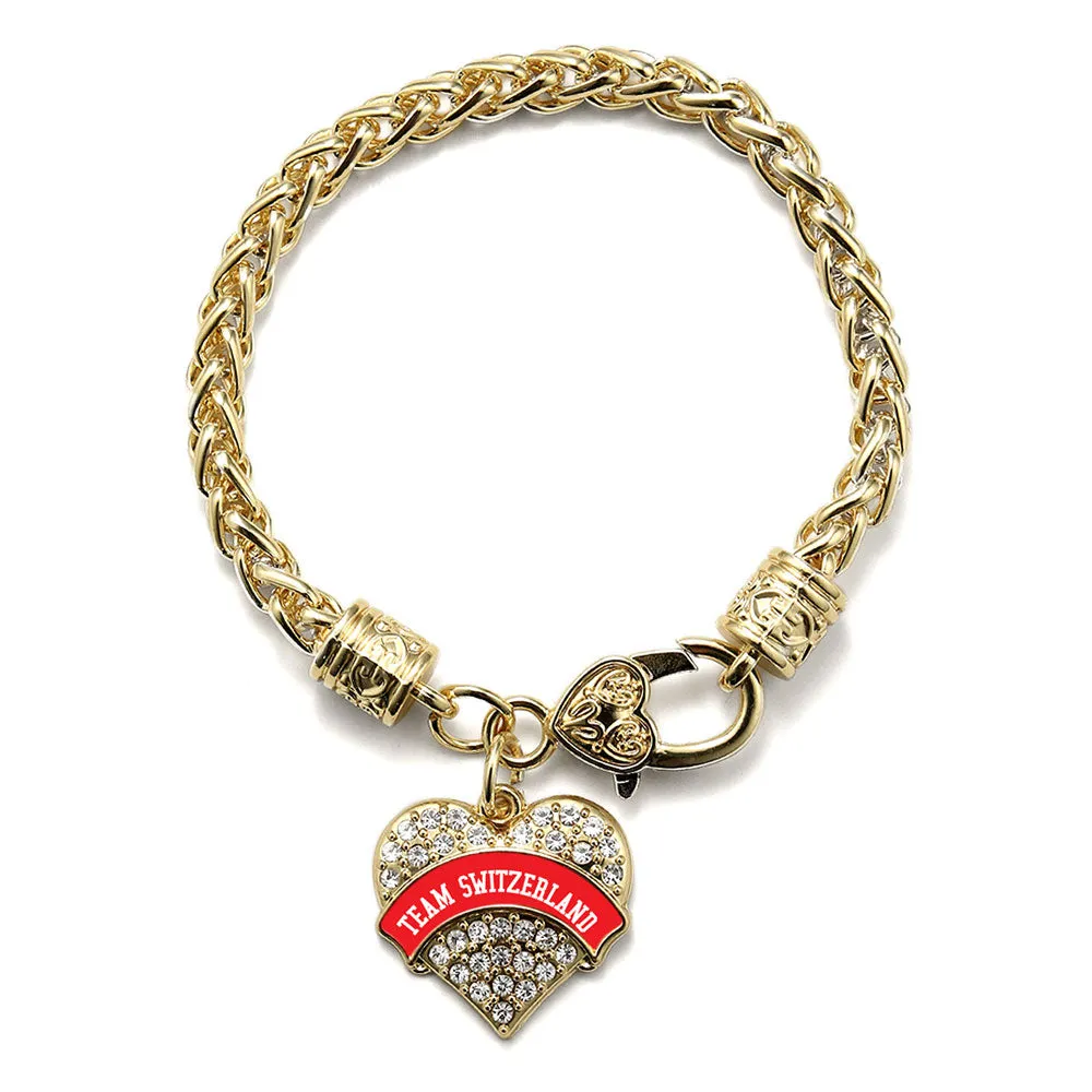 Gold Team Switzerland Pave Heart Charm Braided Bracelet