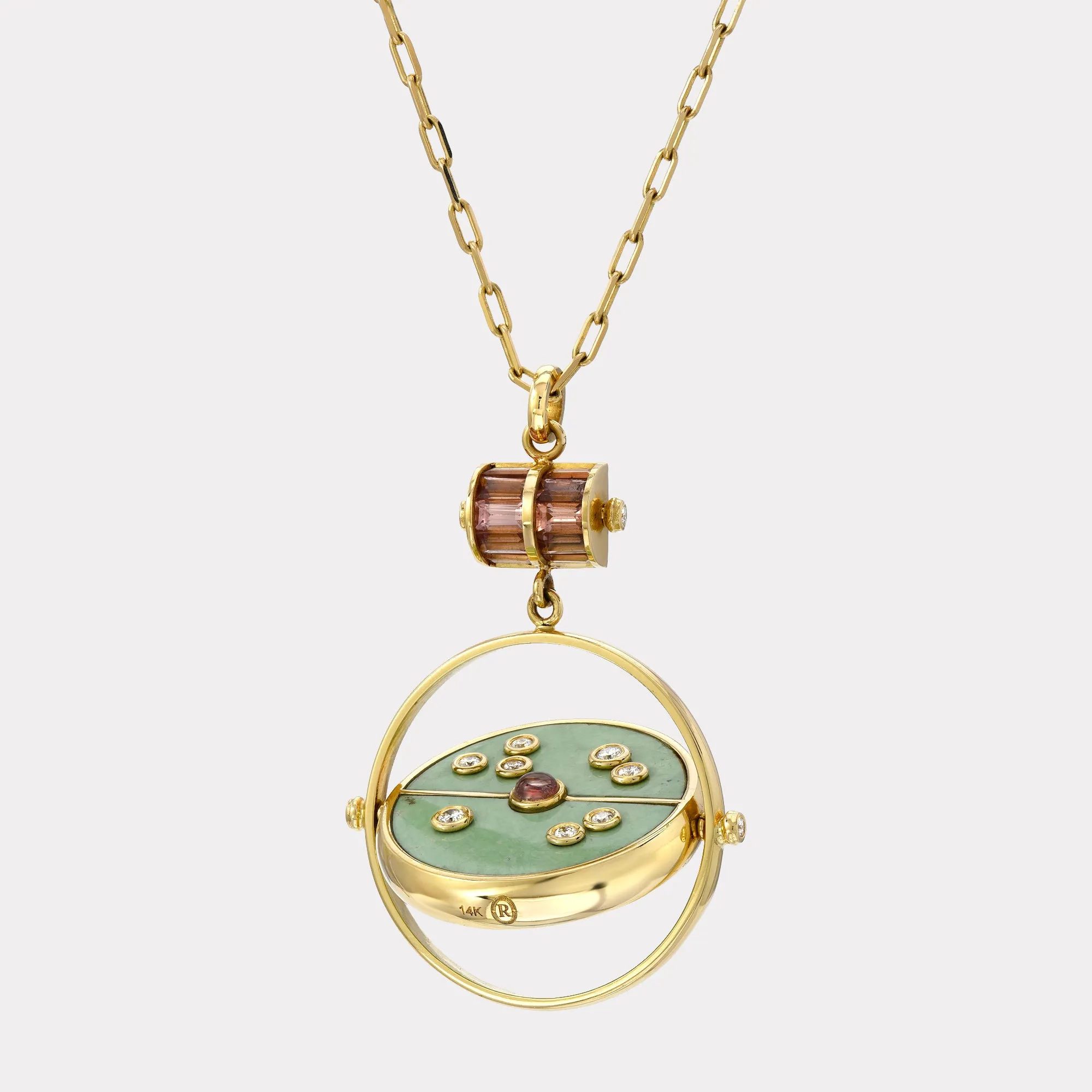 Grandfather Compass Pendant with Green Turquoise and Lotus Garnet