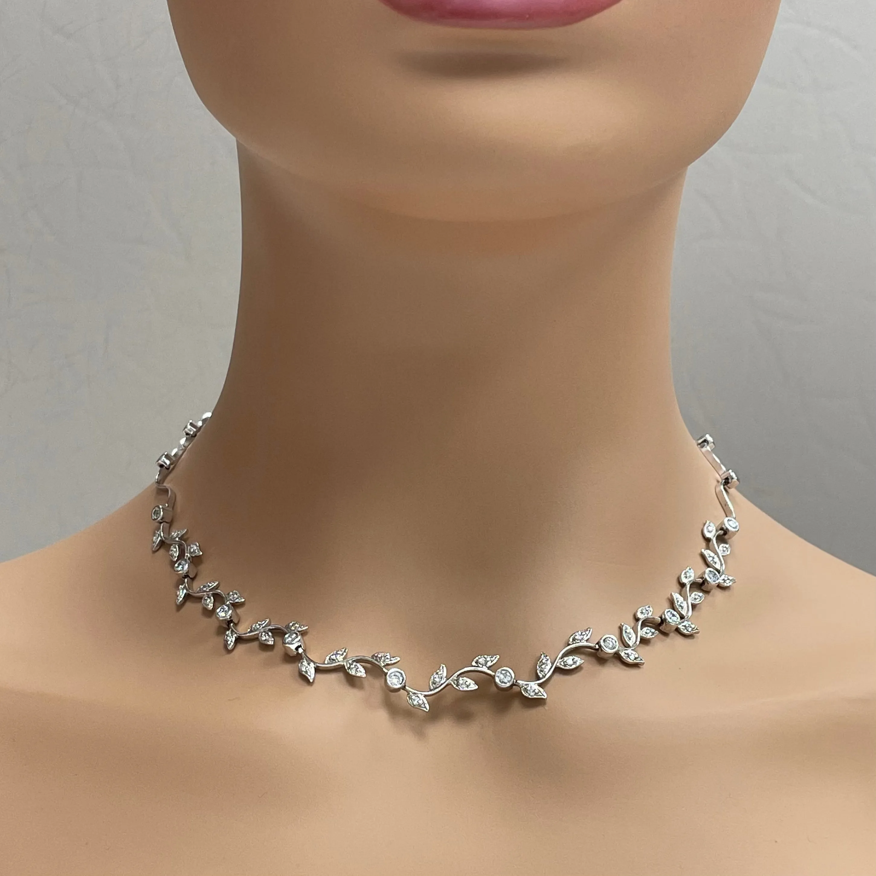 Grape Vine Necklace (1.25 ct Diamonds) in White Gold