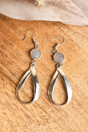 Gray Gemstone and Silvertone Teardrop Earrings