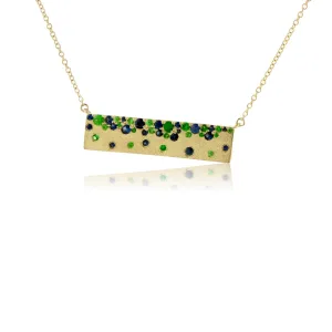 Green Gold Satin Finish Flush Set Sapphire & Tsavorite Garnet Necklace