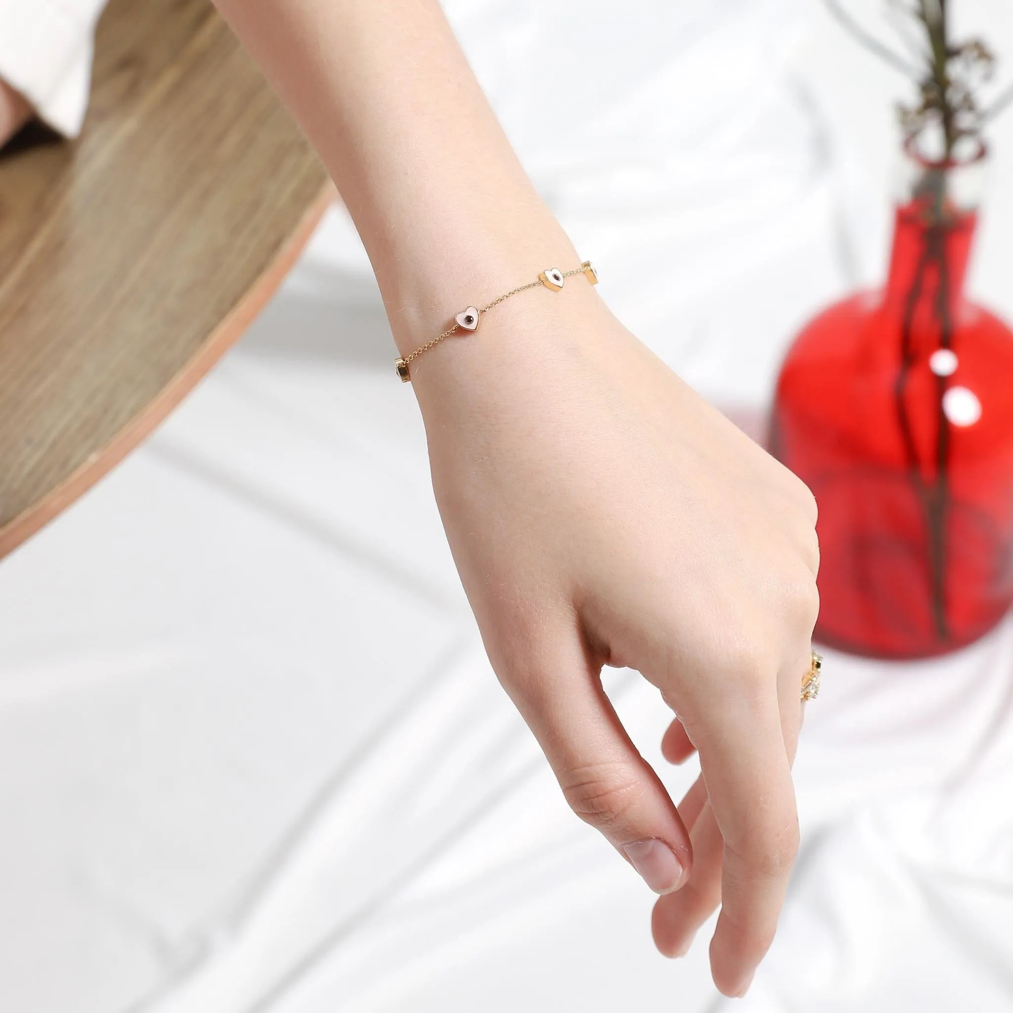 Heart Enamel Chain Bracelet