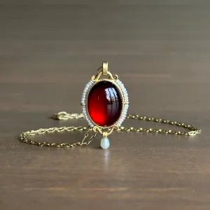 Hessonite Garnet & Pearl Pendant