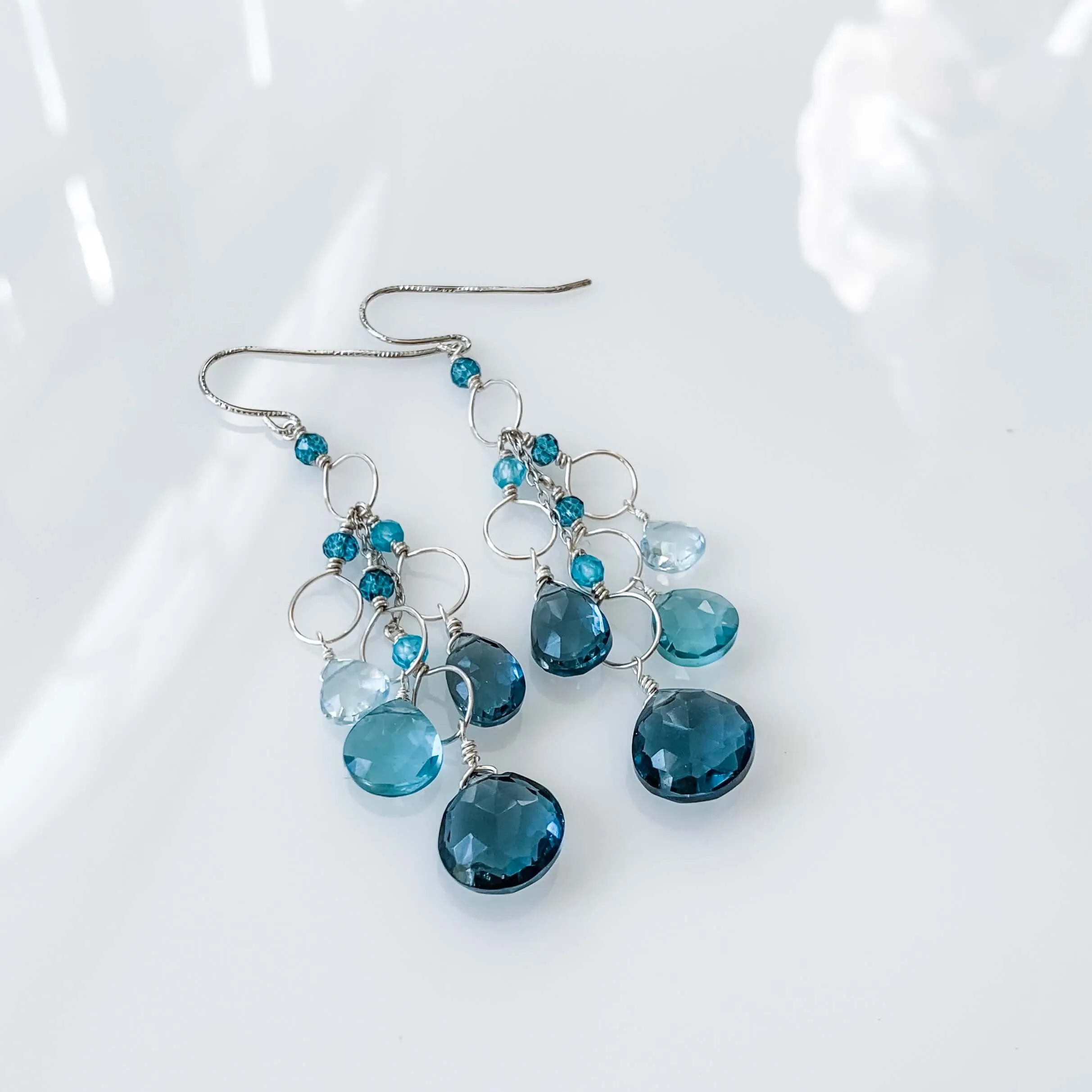 Iolite & Aquamarine Silver Waterfall Earrings