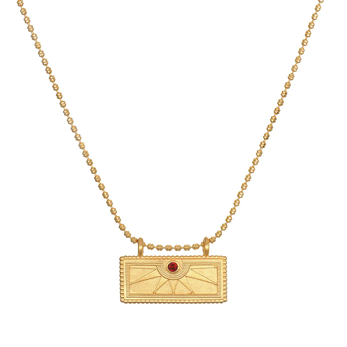 January Garnet Sunburst Birthstone Tablet Necklace