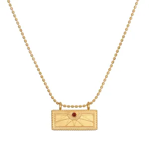 January Garnet Sunburst Birthstone Tablet Necklace