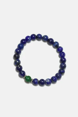 Lapis   Single Malachite Stretch Beaded Bracelet