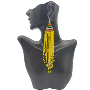 Long Beaded Tribal Earrings, Yellow