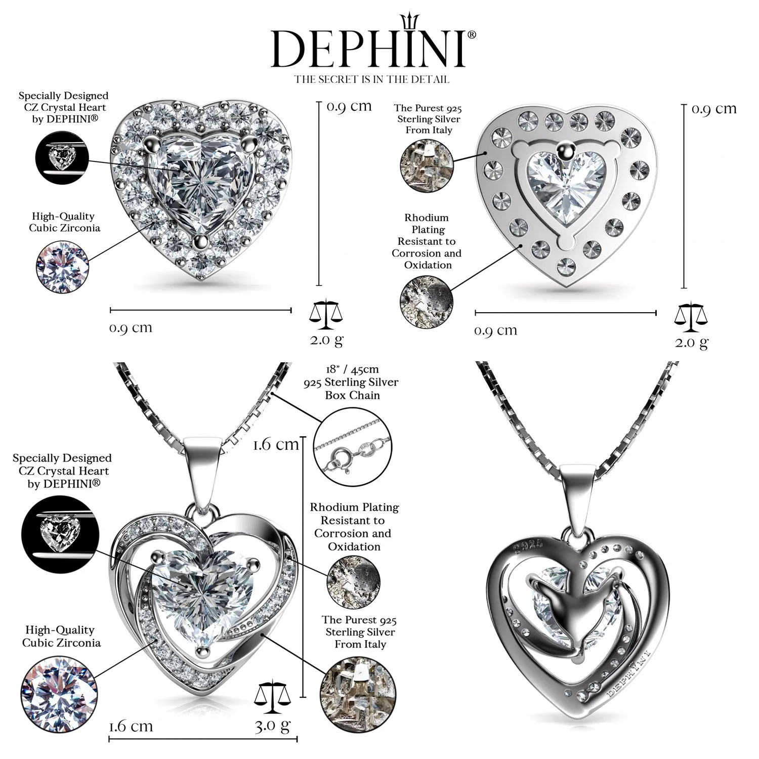 Luxury Jewellery Set Crystal Heart Necklace & Heart Earrings Dephini