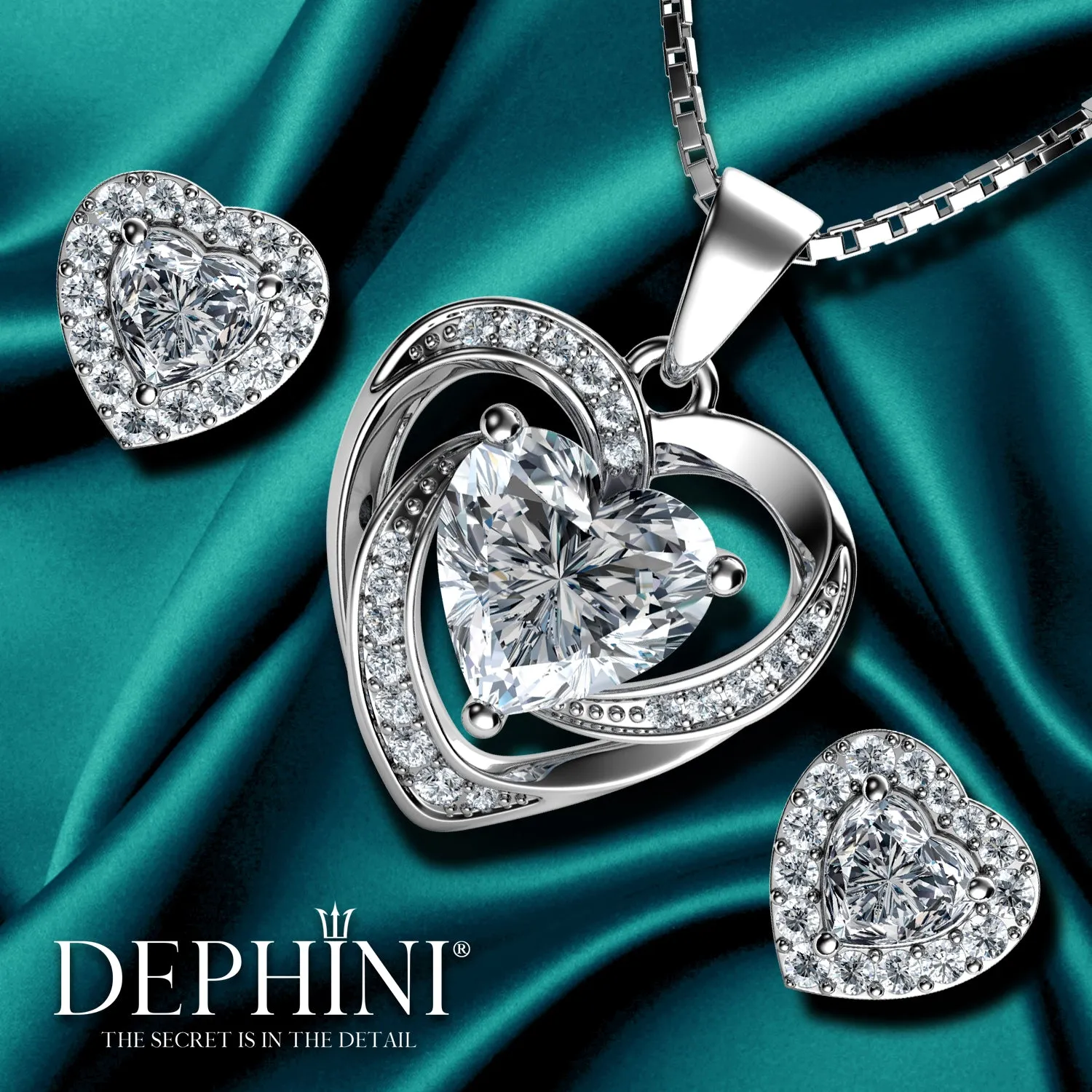 Luxury Jewellery Set Crystal Heart Necklace & Heart Earrings Dephini