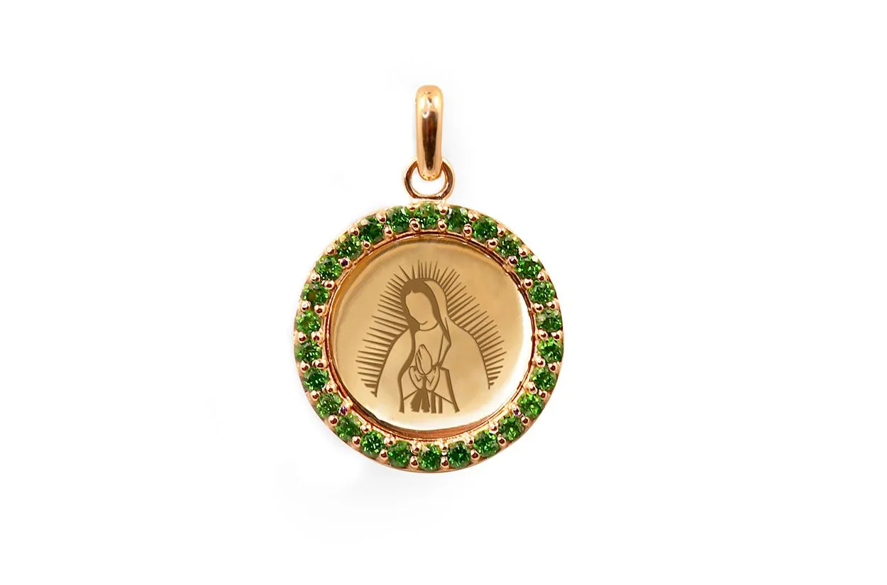 Medal Our Lady of Guadalupe | Virgen de Guadalupe Gold & Green Garnet