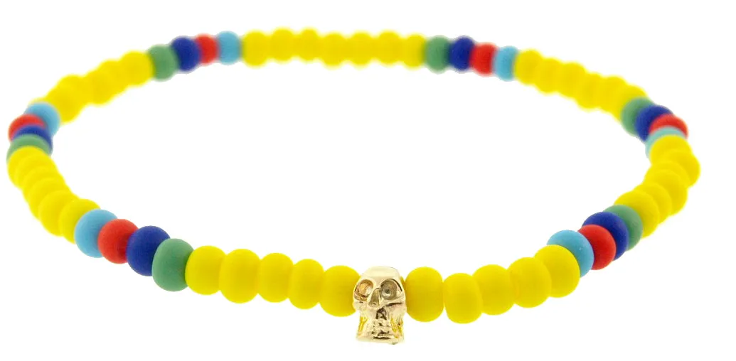 Mini Yellow Gold Skull Beaded Bracelet