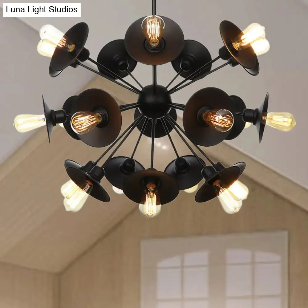 Modern Black Flare Shade Chandelier with Sputnik Design - 9/12/15 Light Fixture for Living Room Ceiling