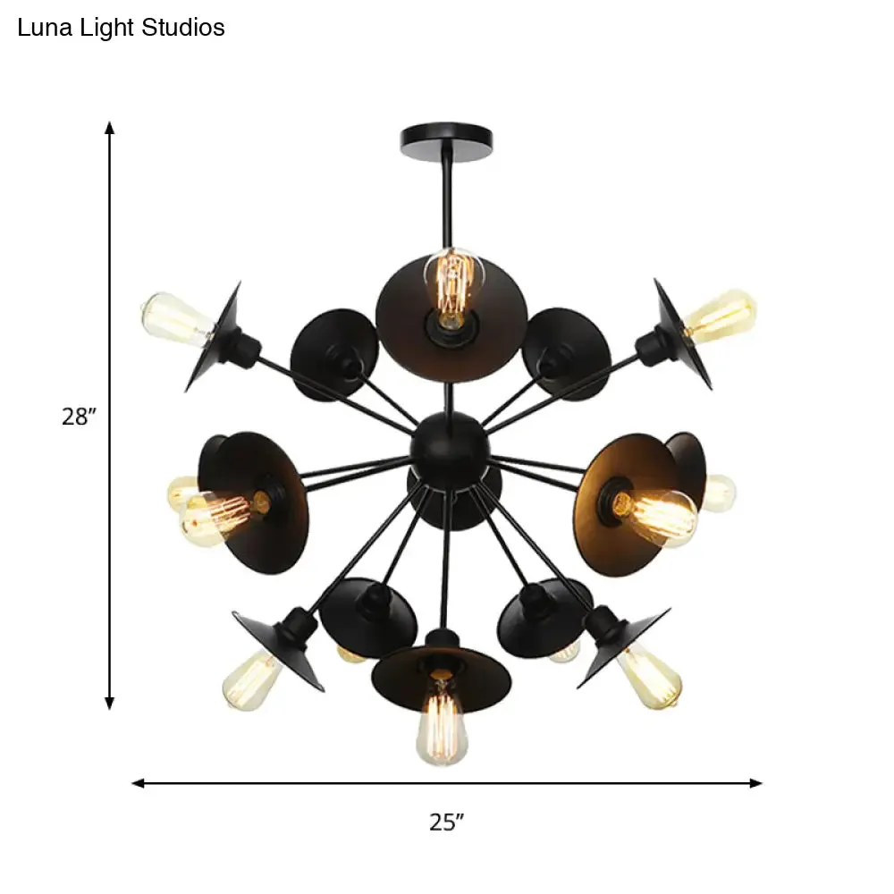 Modern Black Flare Shade Chandelier with Sputnik Design - 9/12/15 Light Fixture for Living Room Ceiling