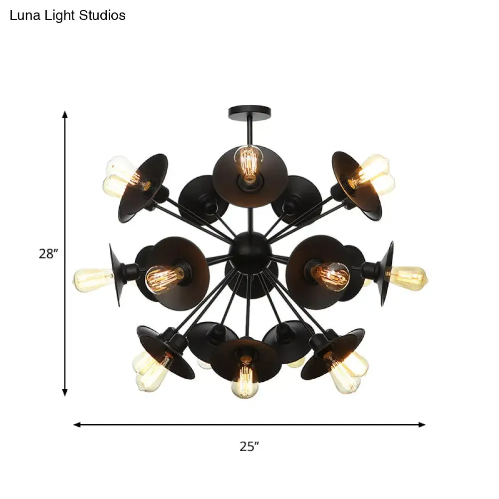 Modern Black Flare Shade Chandelier with Sputnik Design - 9/12/15 Light Fixture for Living Room Ceiling