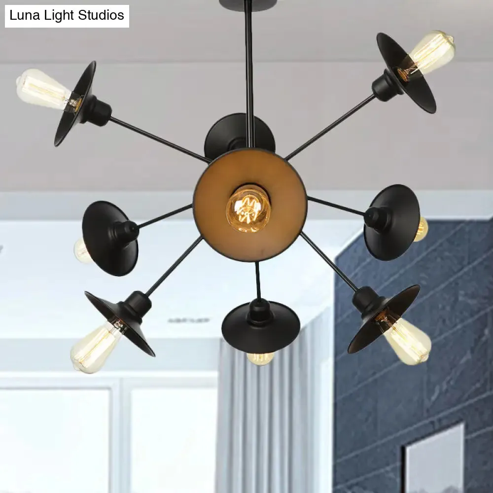 Modern Black Flare Shade Chandelier with Sputnik Design - 9/12/15 Light Fixture for Living Room Ceiling