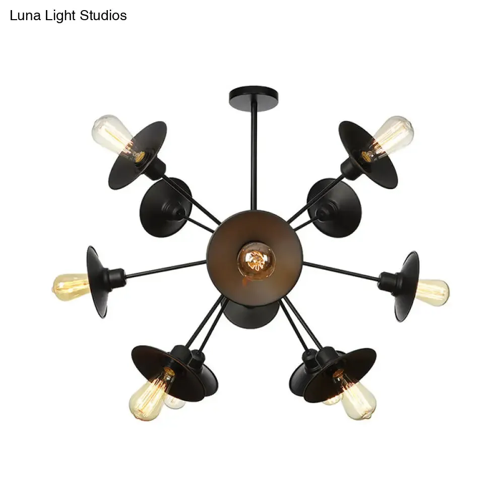 Modern Black Flare Shade Chandelier with Sputnik Design - 9/12/15 Light Fixture for Living Room Ceiling