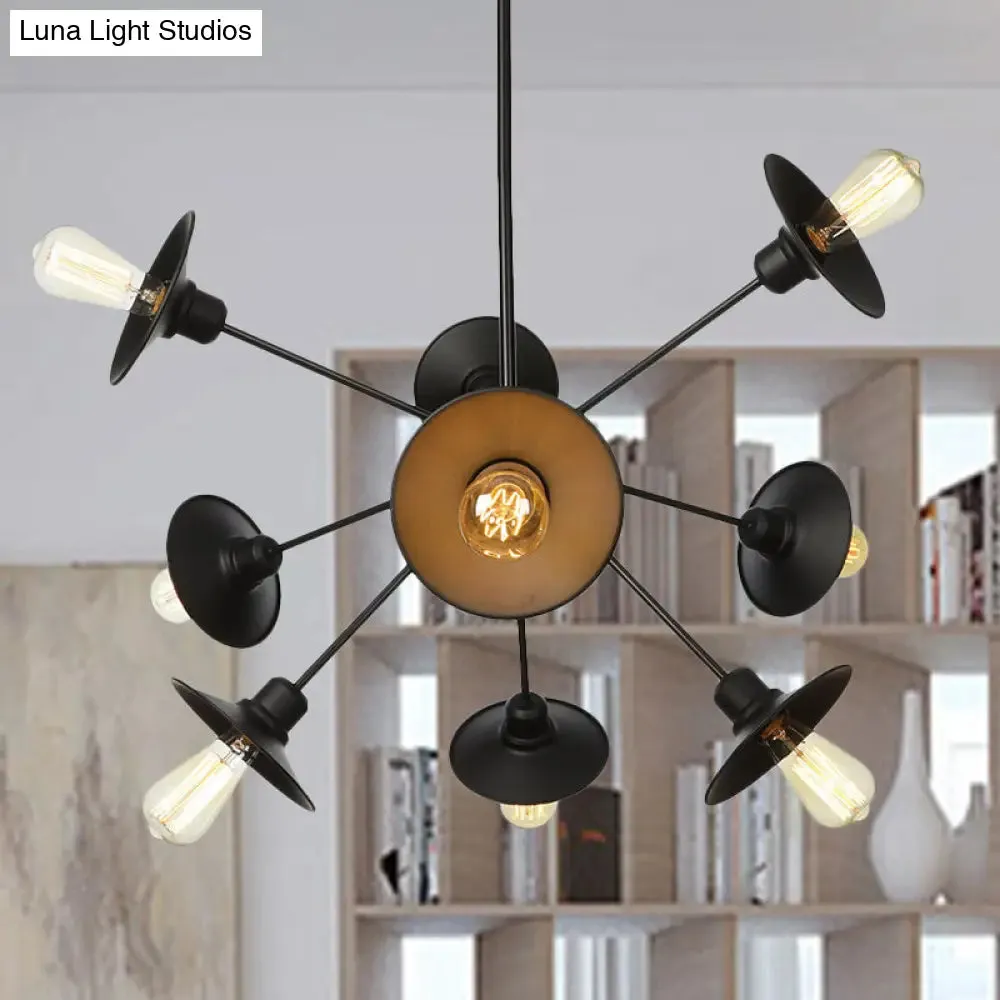 Modern Black Flare Shade Chandelier with Sputnik Design - 9/12/15 Light Fixture for Living Room Ceiling