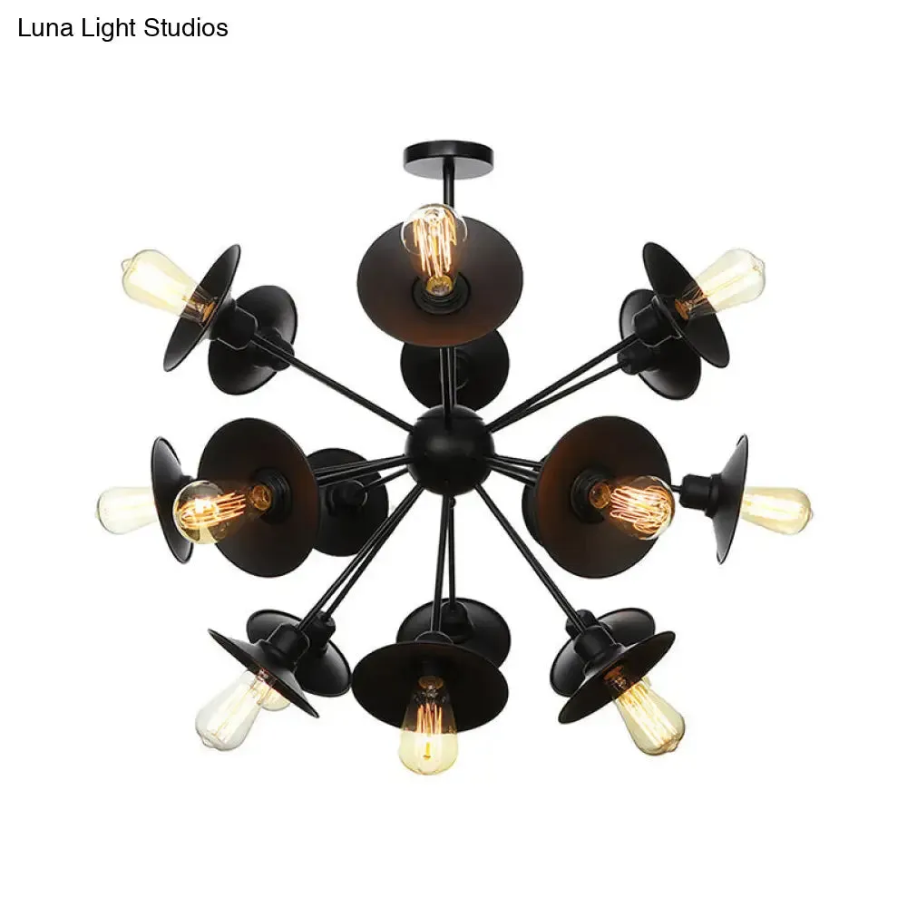 Modern Black Flare Shade Chandelier with Sputnik Design - 9/12/15 Light Fixture for Living Room Ceiling