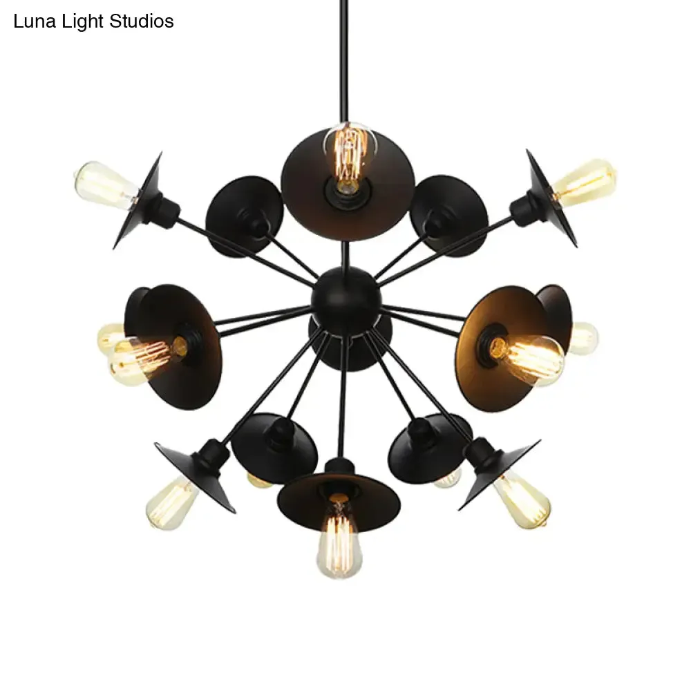 Modern Black Flare Shade Chandelier with Sputnik Design - 9/12/15 Light Fixture for Living Room Ceiling