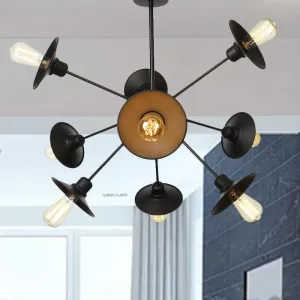 Modern Black Flare Shade Chandelier with Sputnik Design - 9/12/15 Light Fixture for Living Room Ceiling