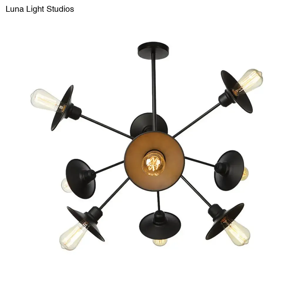 Modern Black Flare Shade Chandelier with Sputnik Design - 9/12/15 Light Fixture for Living Room Ceiling