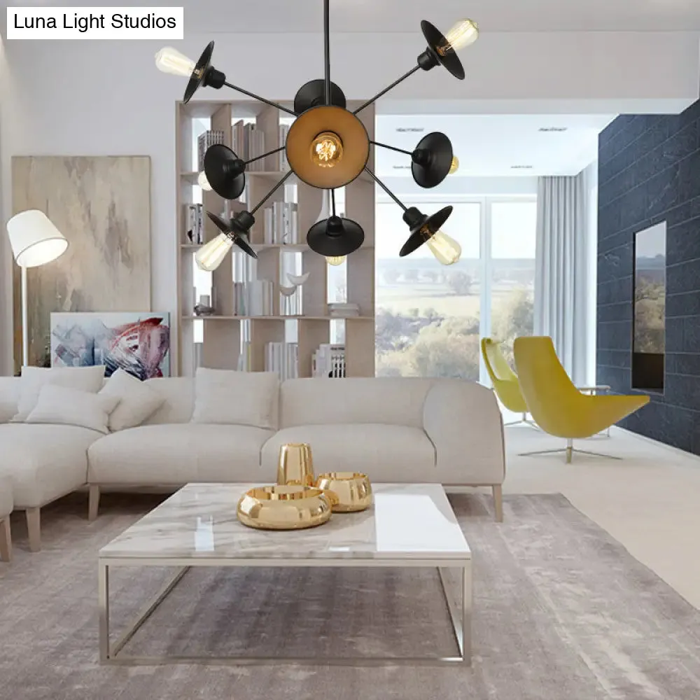 Modern Black Flare Shade Chandelier with Sputnik Design - 9/12/15 Light Fixture for Living Room Ceiling